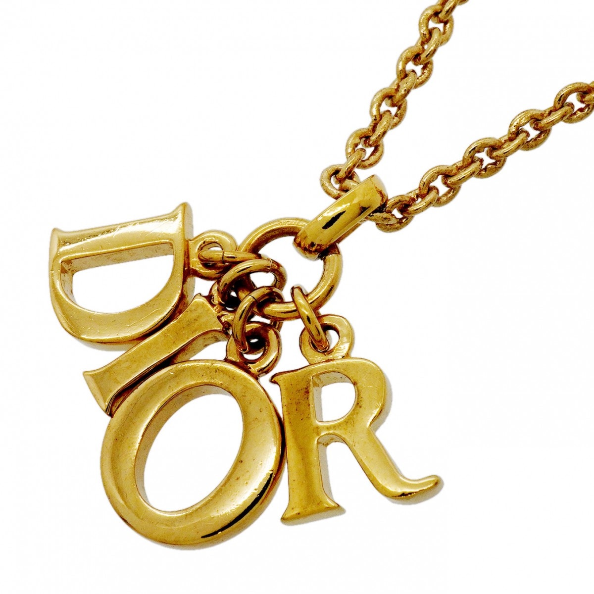 ★SALE【6jgb0457-k】クリスチャンディオール ネックレス ディオールロゴ GPメッキ ゴールド【中古】レディース