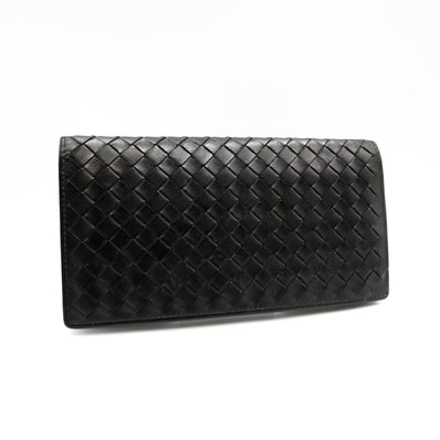 BOTTEGA VENETA(ボッテガ・ヴェネタ)イントレチャート ヴィンテージ 長財布 ウォレット ブラック レザー メンズ レディース イタリア製【中古】