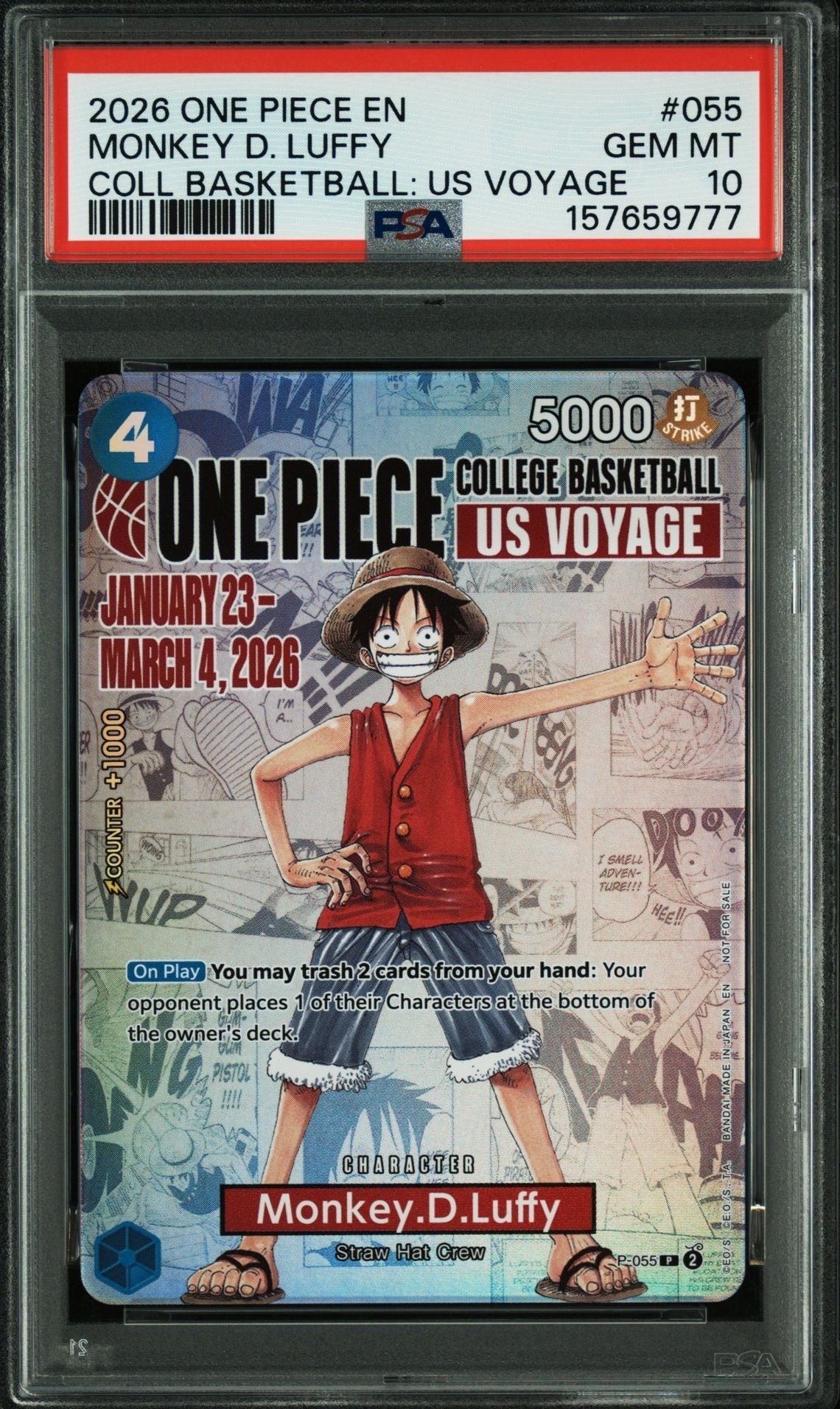 モンキー・D・ルフィ「ワンピース カレッジ バスケットボール：USボヤージュ」 PSA10鑑定済〕モンキー・D・ルフィ(英語版/COLLEGE BASKETBALL US