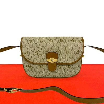 Christian Dior ディオール ハニカム 柄 レザー PVC ショルダーバッグ ブラウン
78174