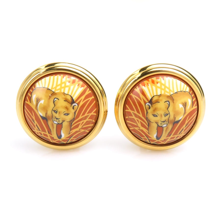 エルメス HERMES イヤリング 七宝焼き メタル/エナメル ゴールド/ブラウン レディース【中古】 e62259a