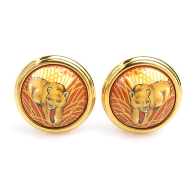 エルメス HERMES イヤリング 七宝焼き メタル/エナメル ゴールド/ブラウン レディース【中古】 e62259a