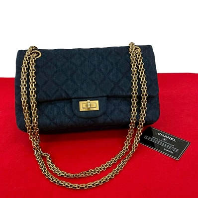 CHANEL シャネル 2.55 マトラッセ Wフラップ デニム ショルダーバッグ ブルー
143-2