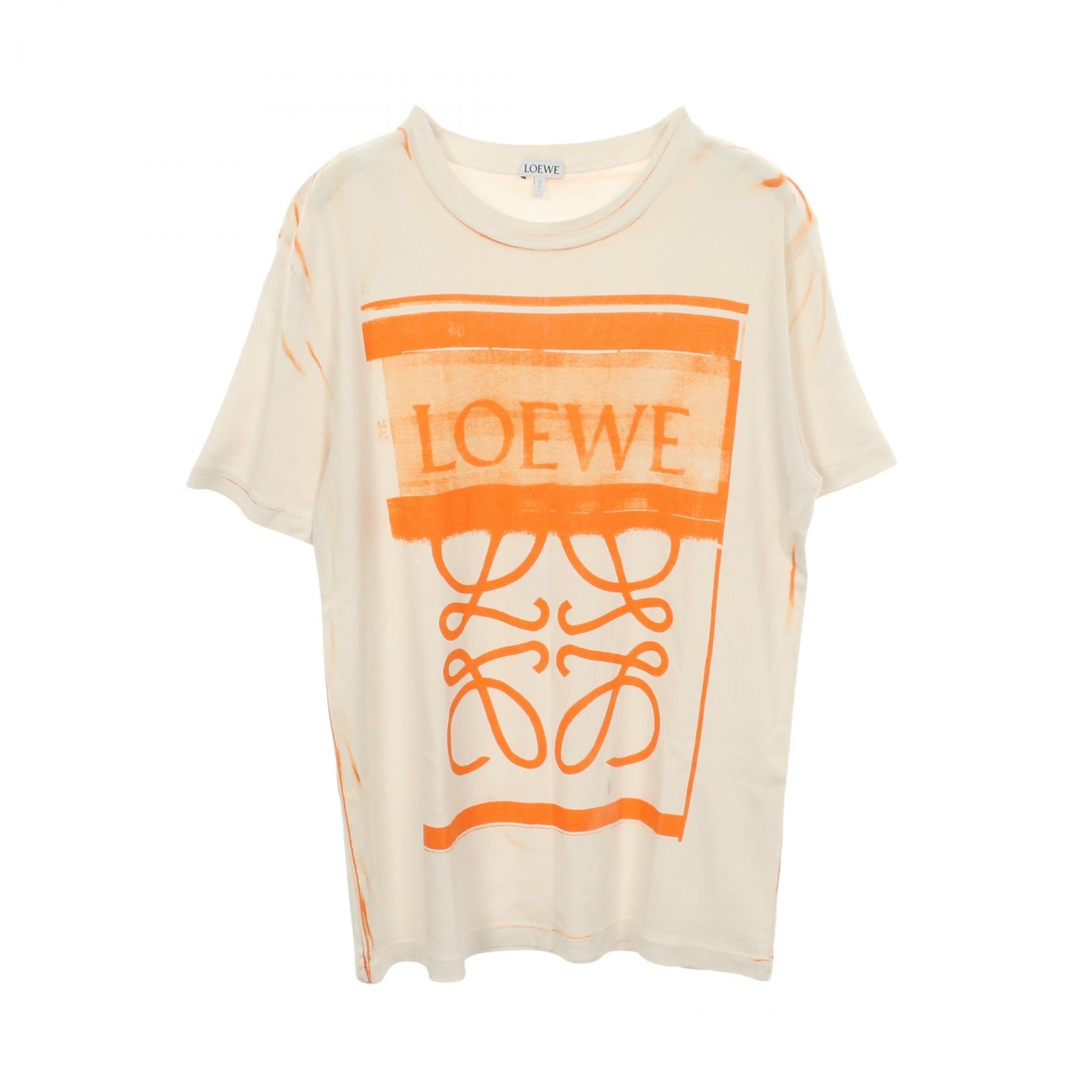 ロエベ LOEWE アナグラム ロゴプリント 半袖Tシャツ 衣料品 トップス コットン レディース ホワイト系 / オレンジ系 【中古】