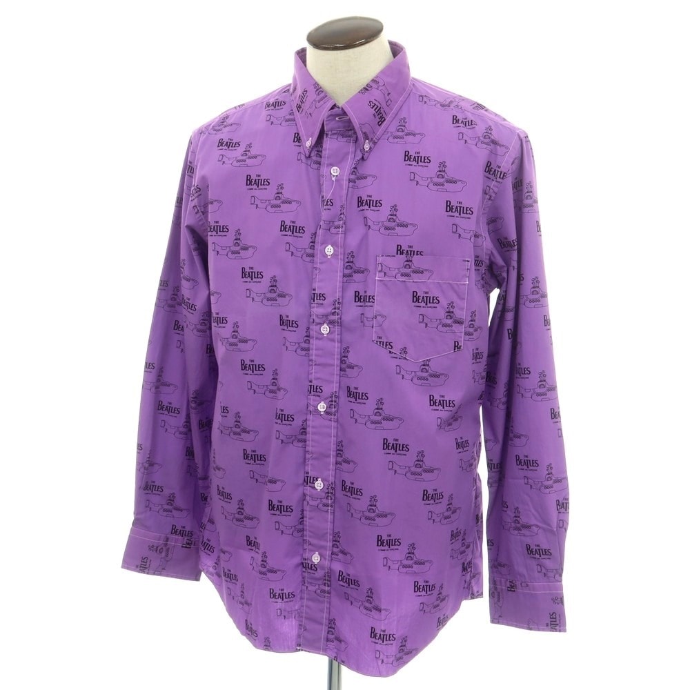 【中古】コムデギャルソン COMME des GARCONS THE BEATLES コットン ボタンダウン カジュアルシャツ パープルxブラック【サイズXXL】【メンズ】