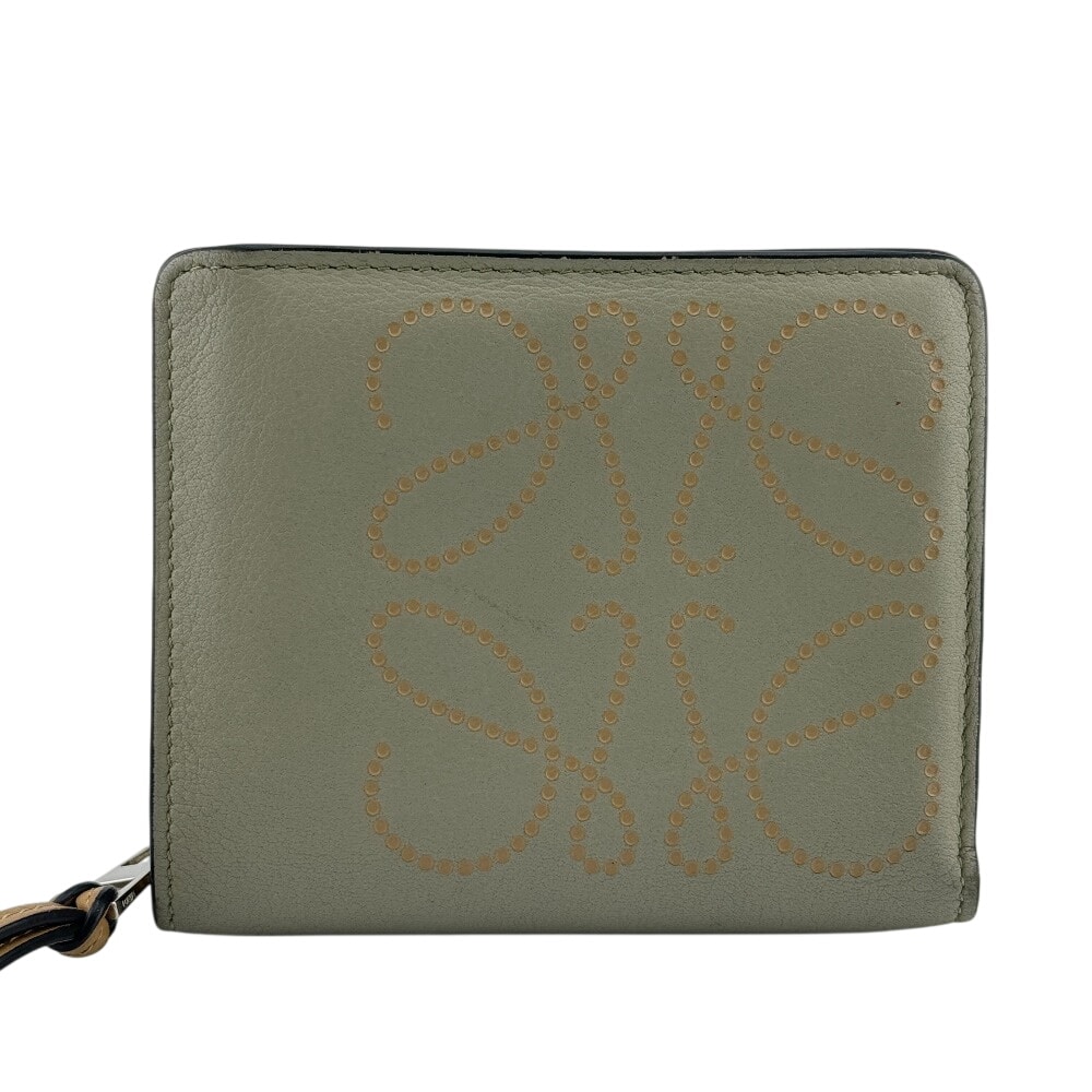 ロエベ LOEWE 二つ折り財布 アナグラム アナグラム コンパクトウォレット コンパクトウォレット スナップボタン開閉 ファスナー式コインケース アナグラムロゴ 小銭入れ カーキグリーン