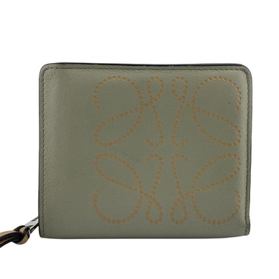ロエベ LOEWE 二つ折り財布 アナグラム アナグラム コンパクトウォレット コンパクトウォレット スナップボタン開閉 ファスナー式コインケース アナグラムロゴ 小銭入れ カーキグリーン
