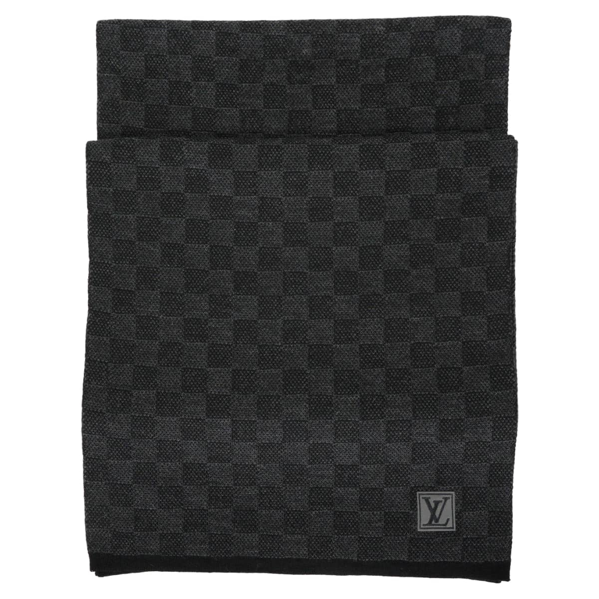 LOUIS VUITTON ルイ・ヴィトン マフラー エシャルプ プティ ダミエ グラフィット 黒 (ブラック)/グレー ウール M70028 新品同様【中古】