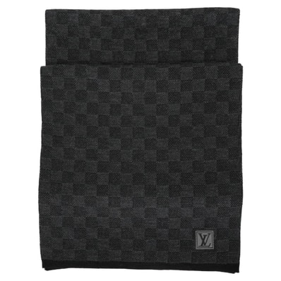LOUIS VUITTON ルイ・ヴィトン マフラー エシャルプ プティ ダミエ グラフィット 黒 (ブラック)/グレー ウール M70028 新品同様【中古】