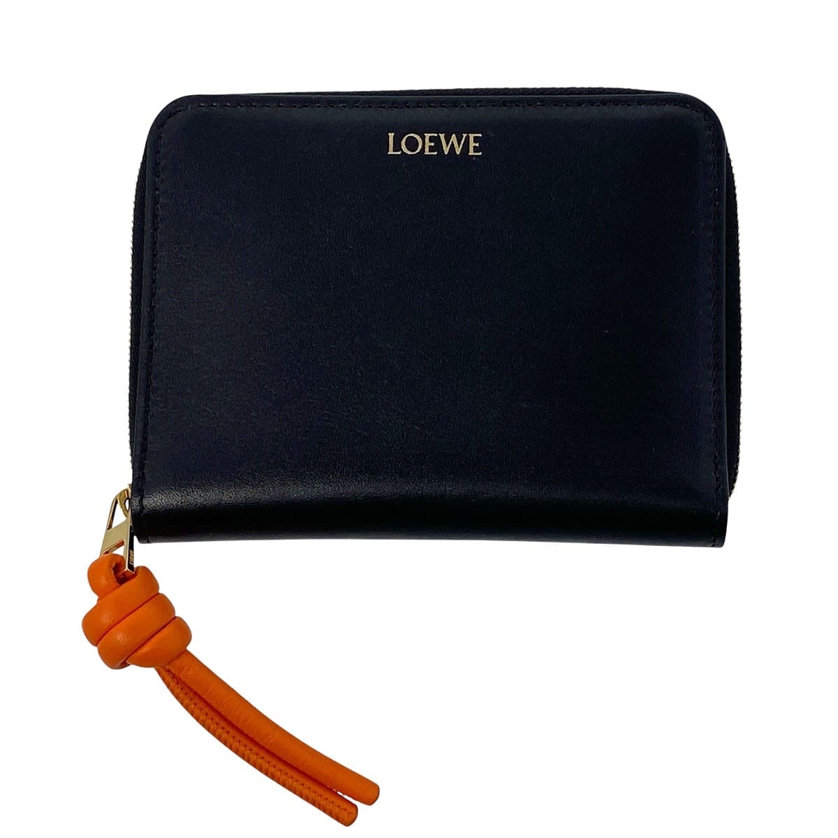 LOEWE ロエベ ノット コンパクト ジップアラウンド ウォレット 二つ折り財布 CEM1CWZX01 レザー ブラック レディース【中古】