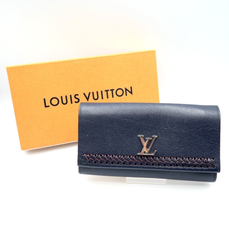 LOUIS VUITTON(ルイ・ヴィトン)ポルトフォイユ・ロックミーII 長財布 マリーヌルージュ レザー LVロゴ 編み込み M64335【中古】