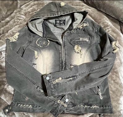 THUG CLUB Rover Denim Hoodie Zip-Up "Black"