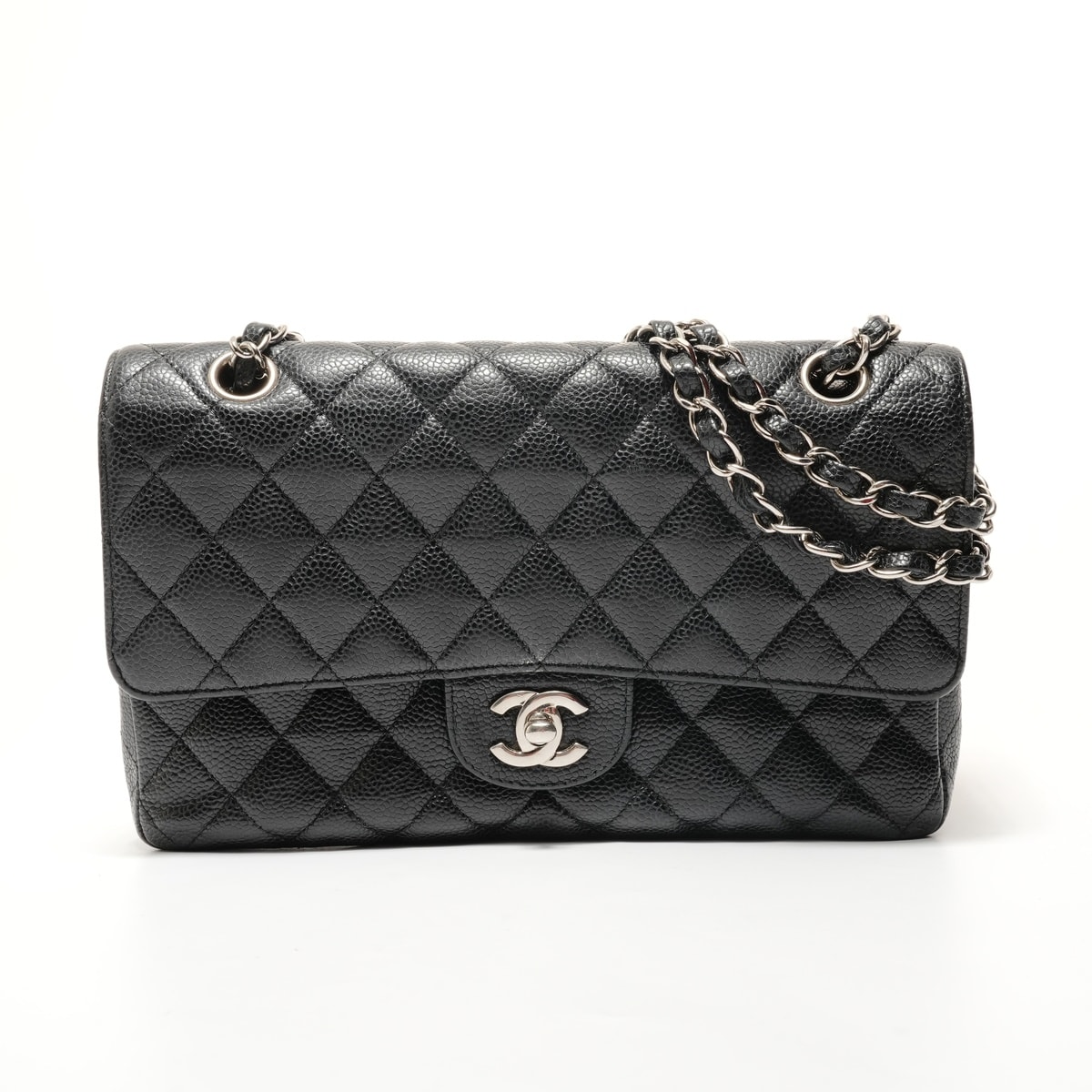 シャネル CHANEL 18番台 2013-2014 キャビアスキン マトラッセ 金具シルバー ショルダーバッグ【中古】