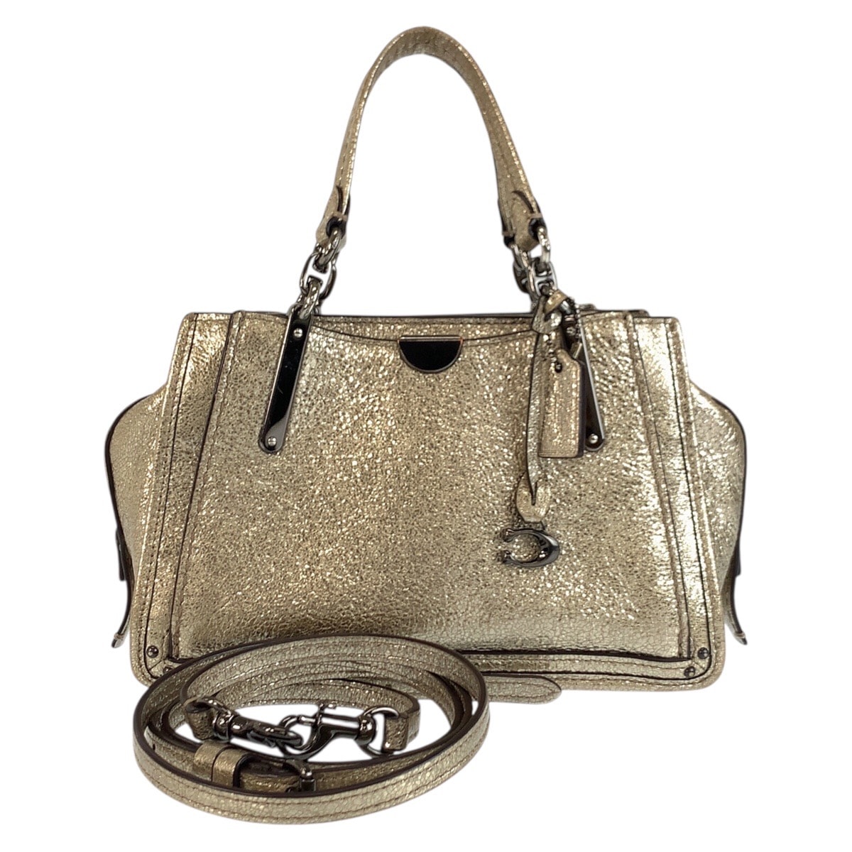 美品 COACH コーチ ドリーマー メタリックゴールド レザー ハンドバッグ ショルダーバッグ 2way 602655 【中古】