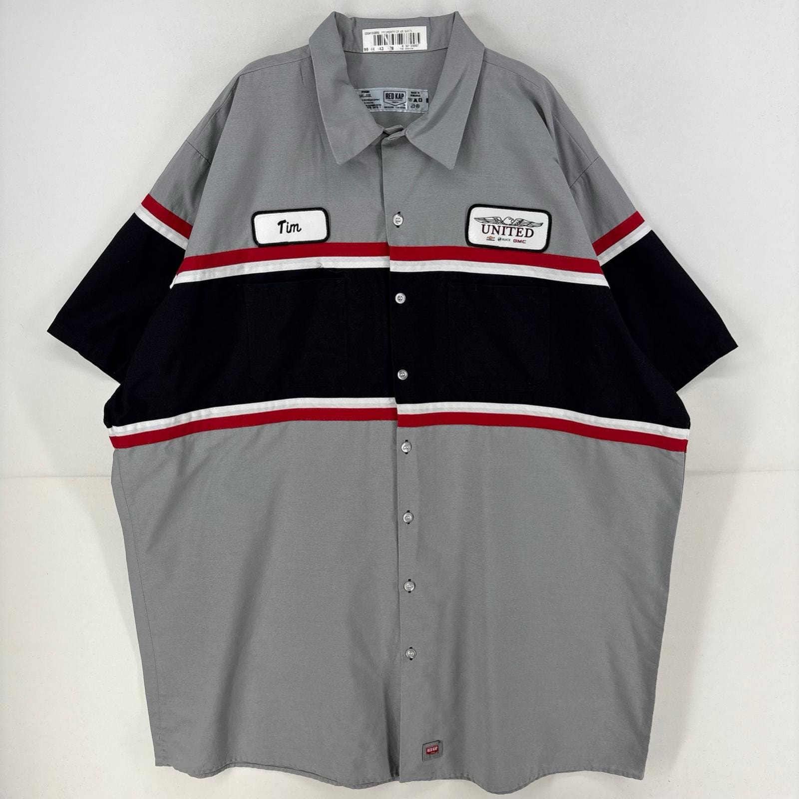 古着 レッドキャップ RED KAP 半袖シャツ 胸ポケット ワークシャツ 大きいサイズ ワッペン 3XL  グレー系 メンズ