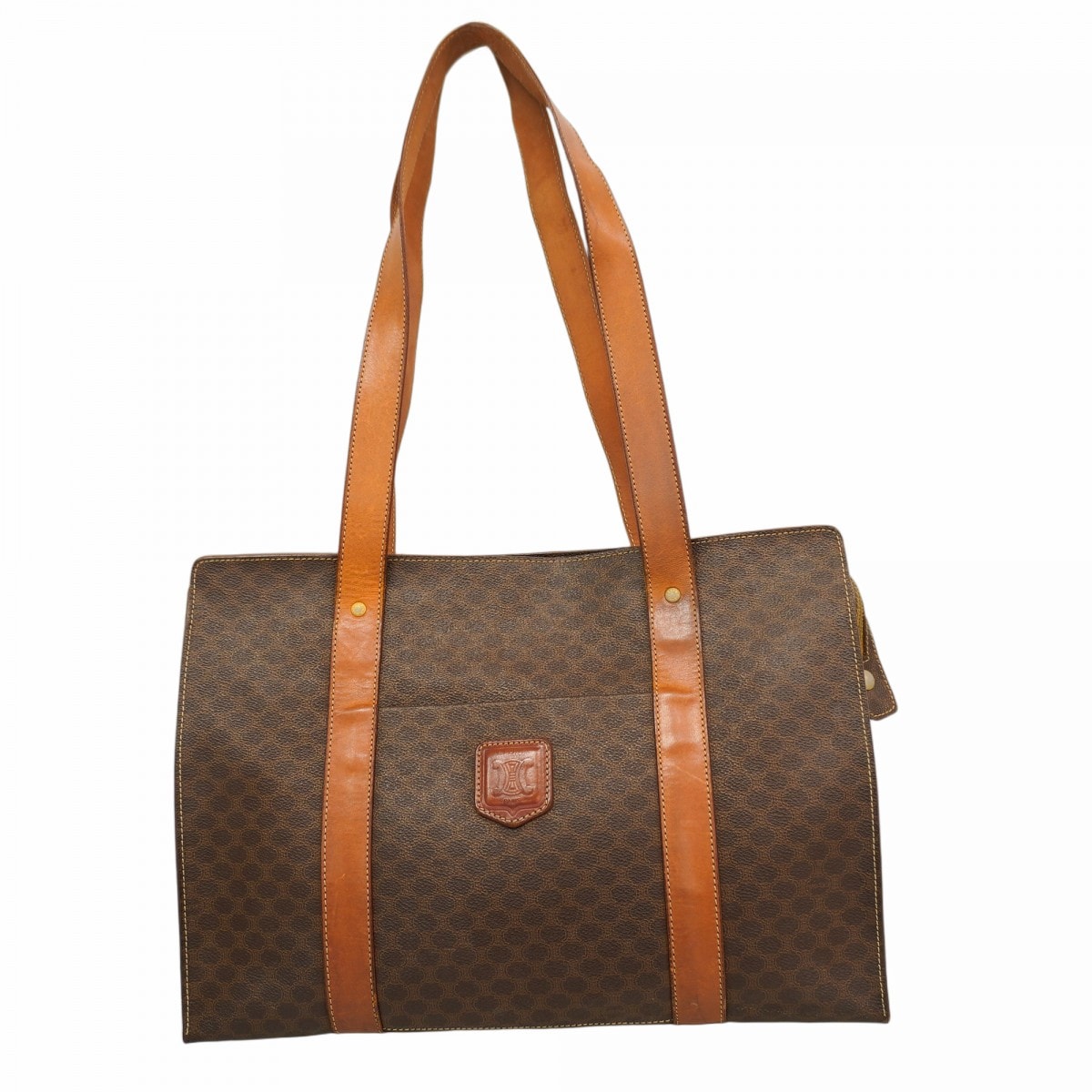 【6db2011】セリーヌ トートバッグ マカダム PVC ブラウン ゴールド金具【中古】レディース