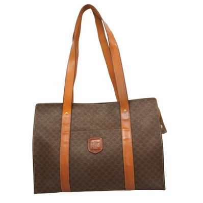 【6db2011】セリーヌ トートバッグ マカダム PVC ブラウン ゴールド金具【中古】レディース