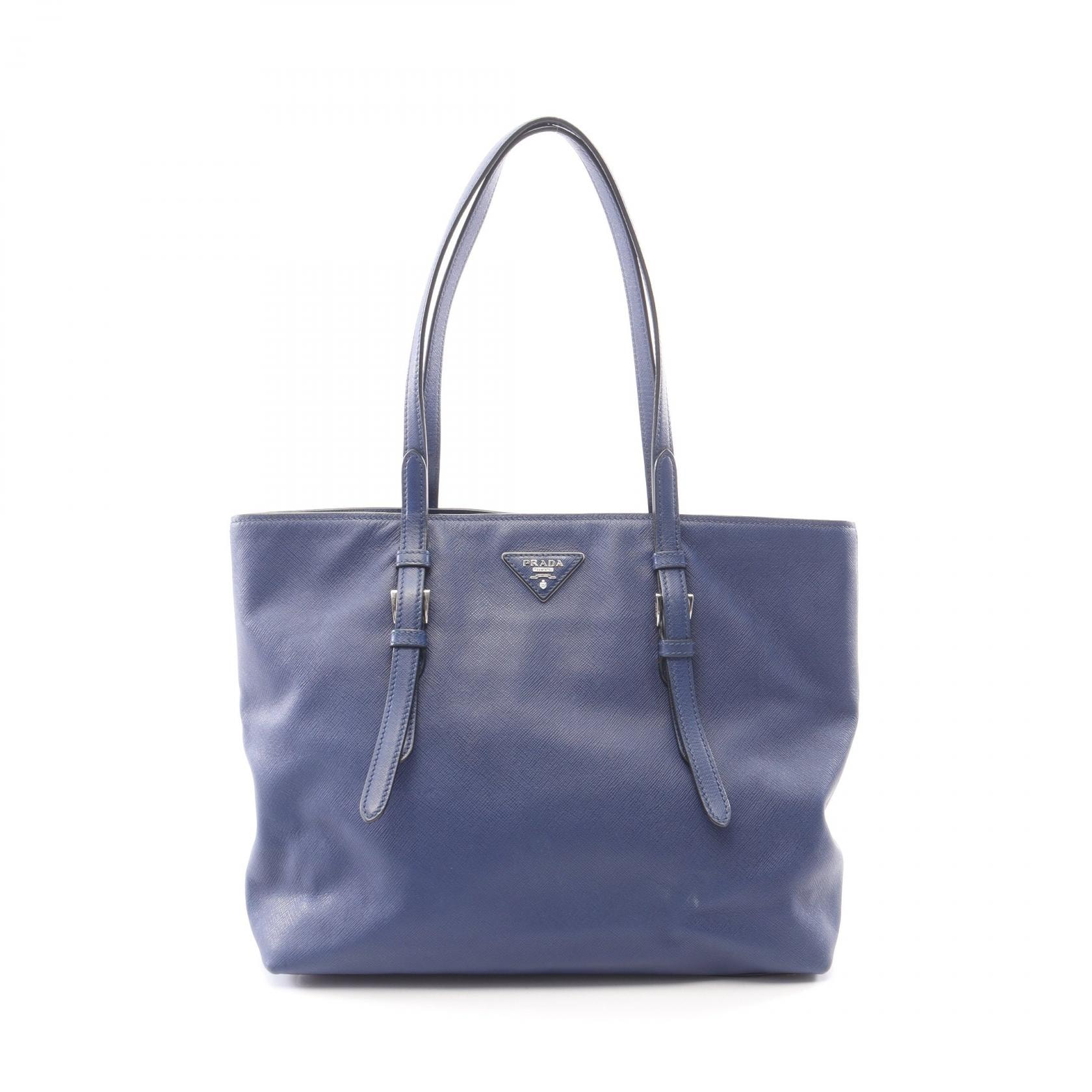 プラダ PRADA トライアングルロゴ トートバッグ バッグ サフィアーノレザー レディース ブルー系 【中古】