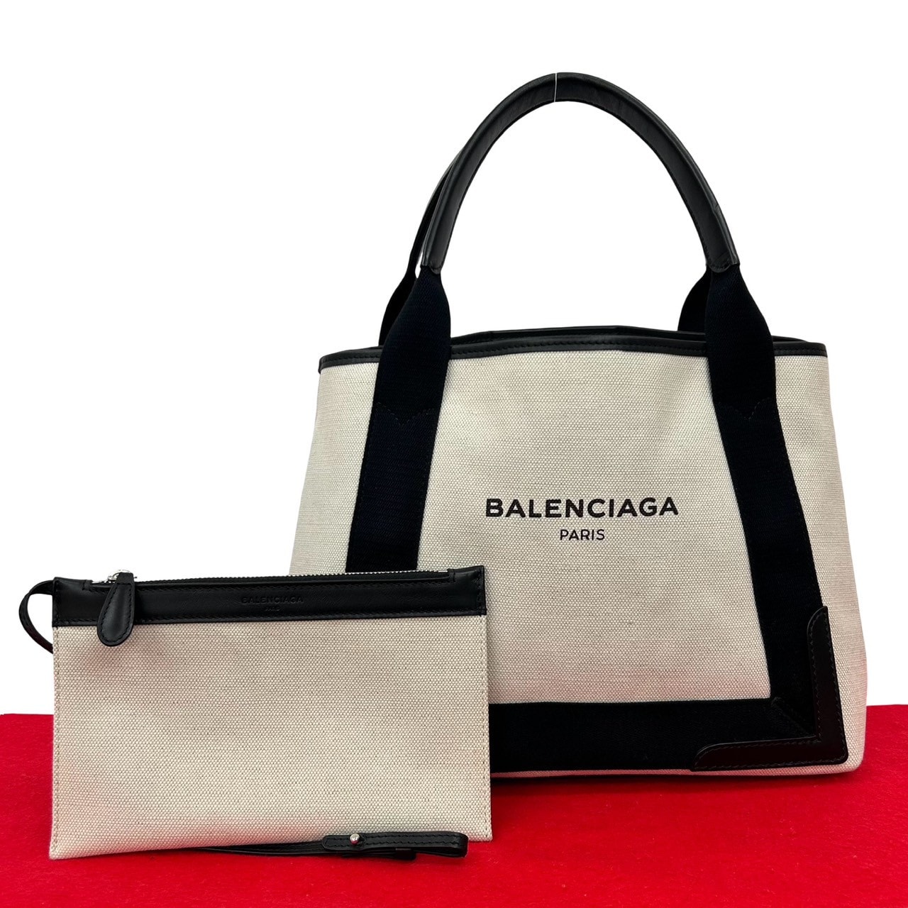 BALENCIAGA Navy Small Cabas "Beige"