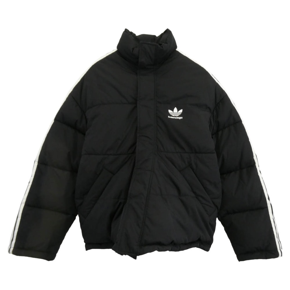BALENCIAGA バレンシアガ ダウンジャケット 714898 TN019 ×adidas アディダス ライン オーバーサイズ ダウン ジャケット ブラック系 34【極上美品】【中古】