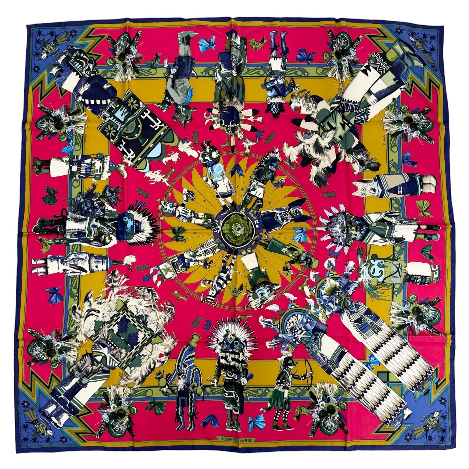 極美品 エルメス スカーフ Kachinas カチナ族 カレ90 シルク レッド
