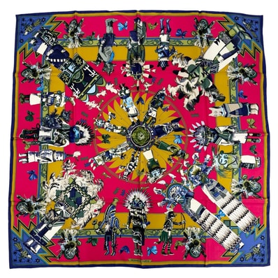 極美品 エルメス スカーフ Kachinas カチナ族 カレ90 シルク レッド