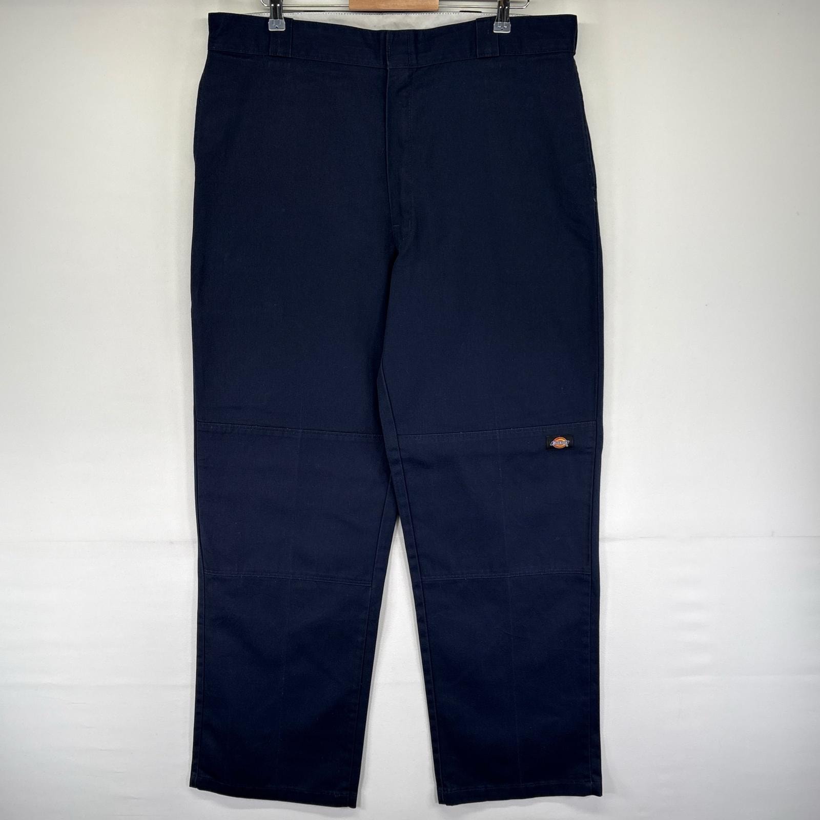古着 ディッキーズ Dickies パンツ ダブルニー ワンポイントロゴ ジッパーフライ ルーズフィット W38 L34  ネイビー系 メンズ