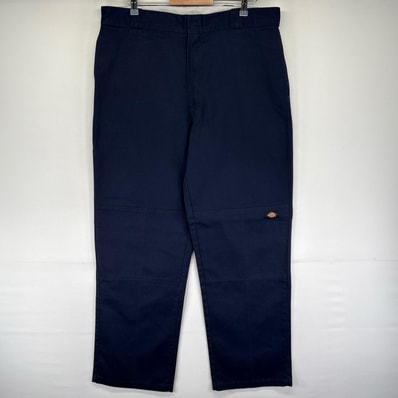 古着 ディッキーズ Dickies パンツ ダブルニー ワンポイントロゴ ジッパーフライ ルーズフィット W38 L34 ネイビー系 メンズ