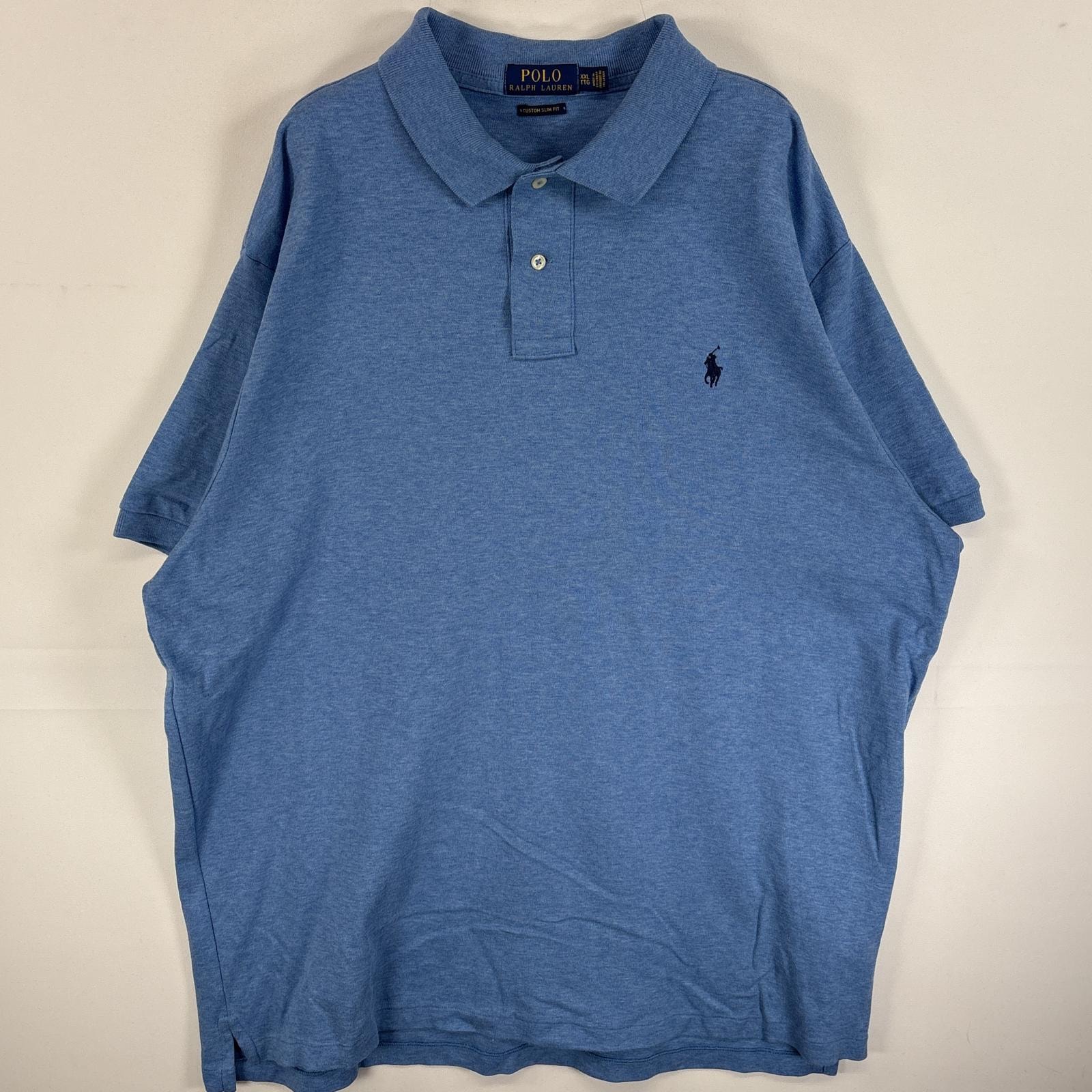 古着 ポロ・ラルフローレン POLO RALPH LAUREN 半袖 ポロシャツ ワンポイント ロゴ 刺繍 大きいサイズ 2ボタン 14041  ブルー系 無地 メンズ