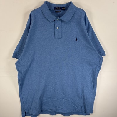 古着 ポロ・ラルフローレン POLO RALPH LAUREN 半袖 ポロシャツ ワンポイント ロゴ 刺繍 大きいサイズ 2ボタン 14041 ブルー系 無地 メンズ