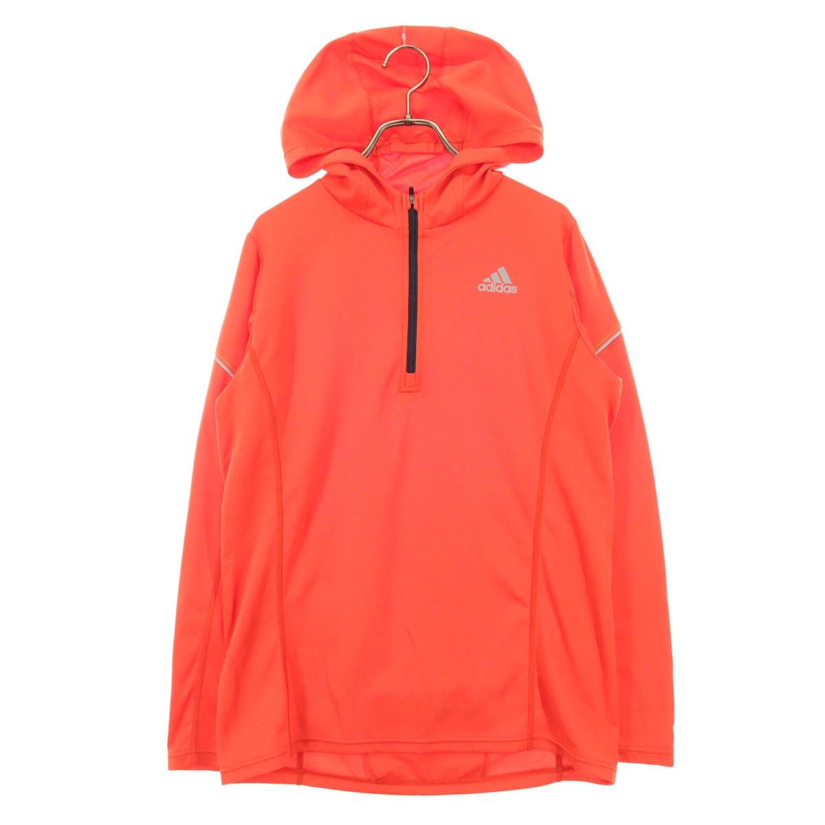 adidas アディダス ワンポイントロゴ 長袖 ハーフジップ フーディジャケット L レッド