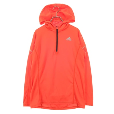 adidas アディダス ワンポイントロゴ 長袖 ハーフジップ フーディジャケット L レッド