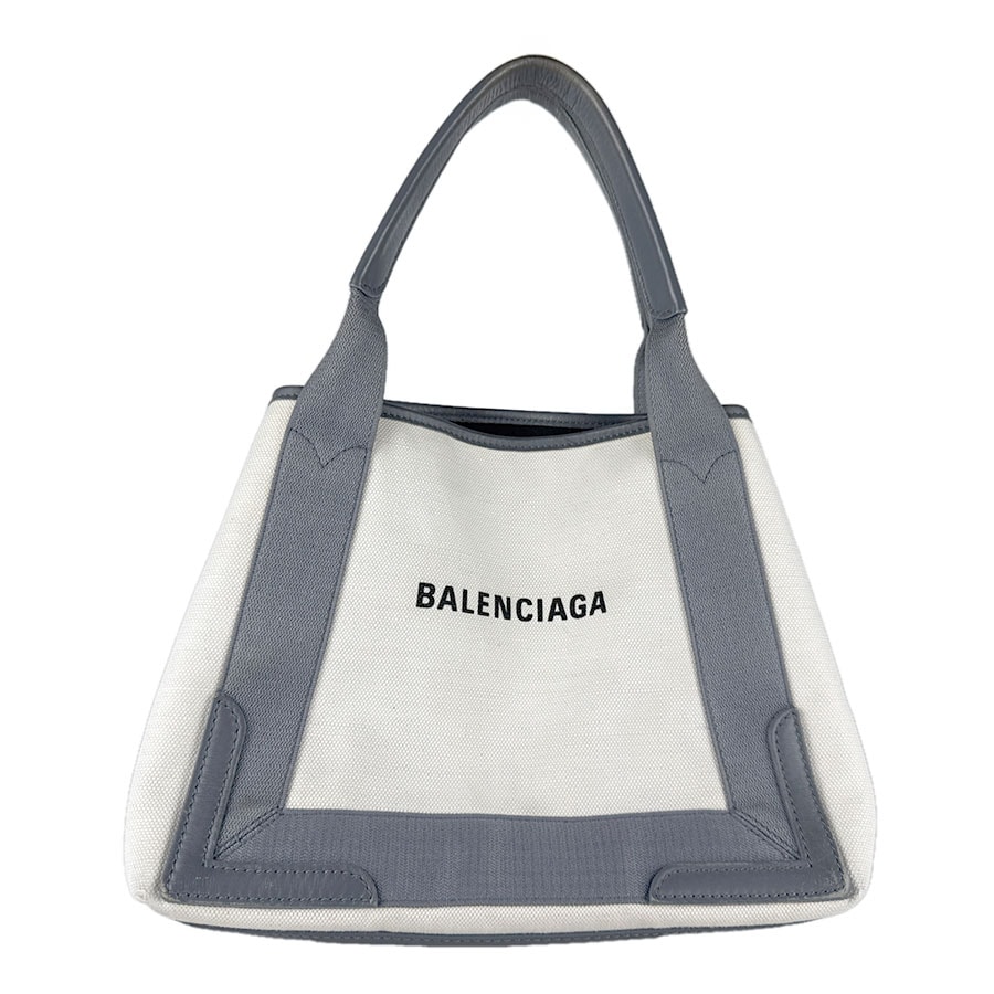バレンシアガ BALENCIAGA ハンドバッグ トートバッグ ネイビーカバ S キャンバス オフホワイト/グレー レディース【中古】 z8755