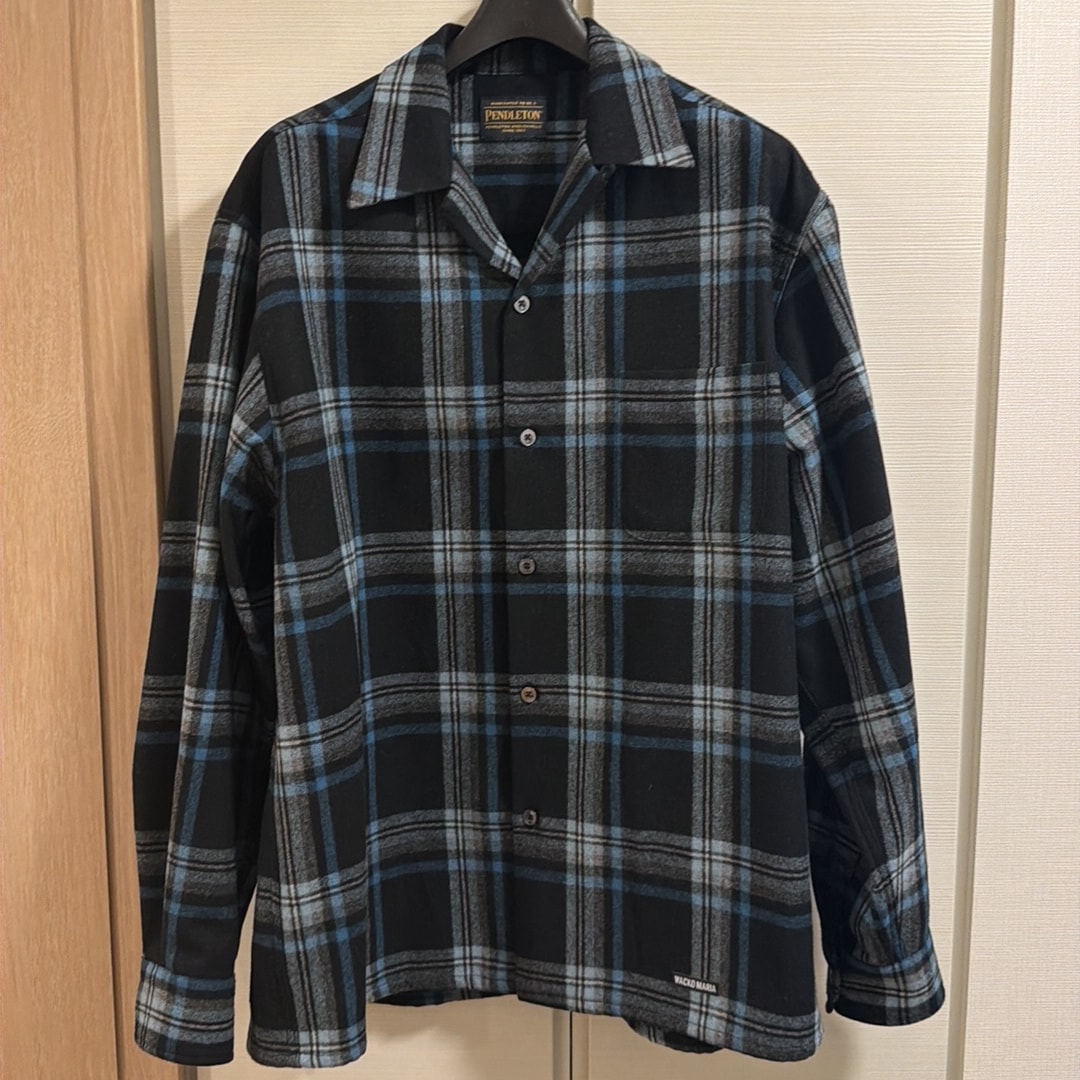 WACKO MARIA Pendleton / Wool Ombre Check Open Collar Shirt "Blue"
