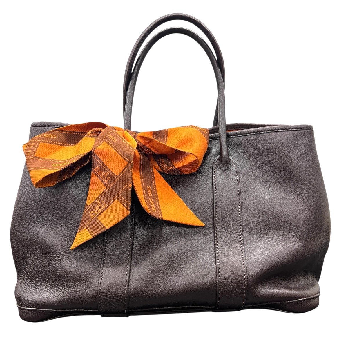 HERMES 美品 エルメス ガーデンツイリーTPM ガーデンパーティTPM トートバッグ □I 2005年製造 ヴォースイフト レザー ハバナ ブラウン ハンドバッグ スカーフ ABランク 中古 鑑定済 エルメスバッグ