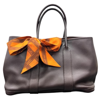 HERMES 美品 エルメス ガーデンツイリーTPM ガーデンパーティTPM トートバッグ □I 2005年製造 ヴォースイフト レザー ハバナ ブラウン ハンドバッグ スカーフ ABランク 中古 鑑定済 エルメスバッグ