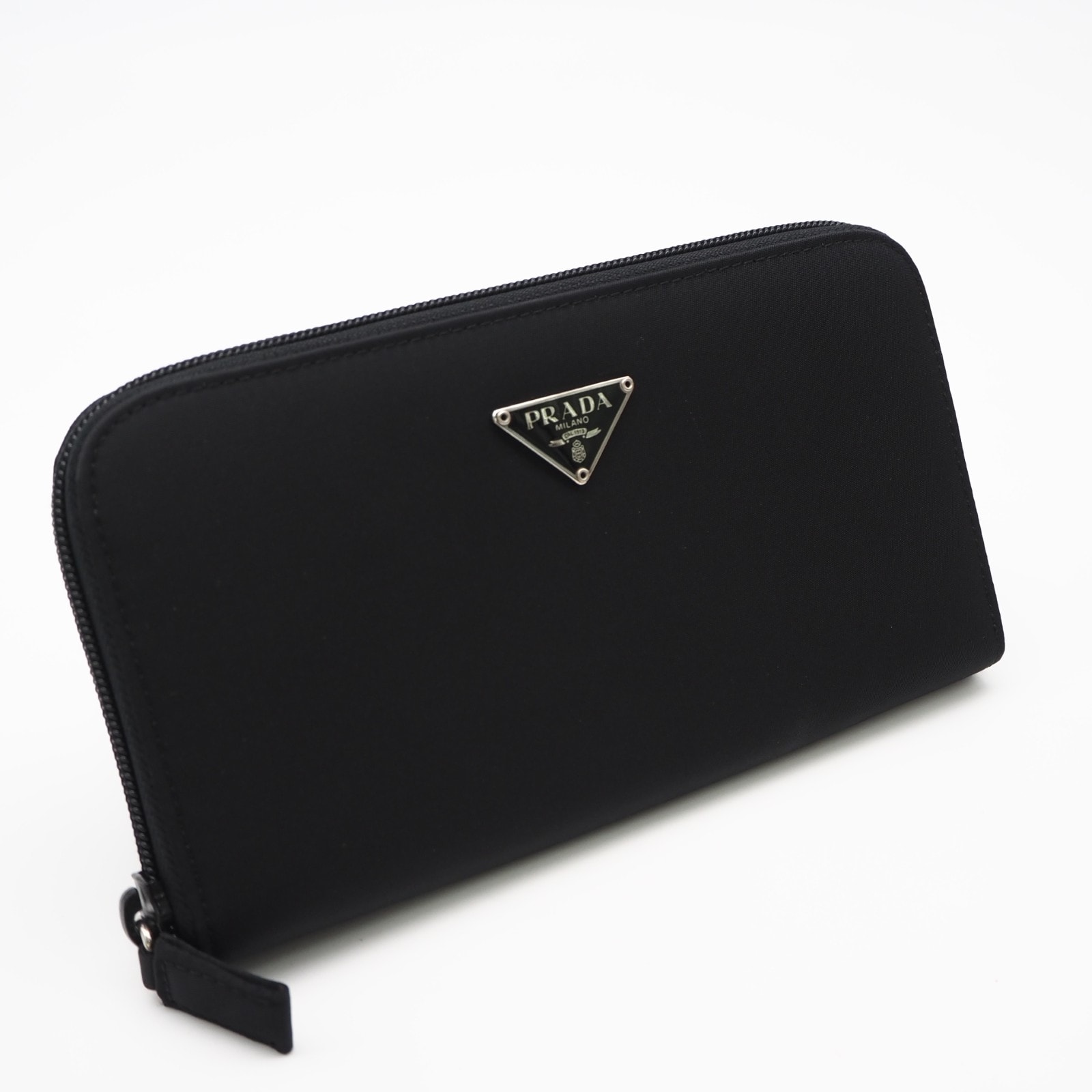 極美品 PRADA プラダ テスート トライアングル ジップアラウンドウォレット M506A 長財布 ブラック ナイロン サフィアーノ レディース
