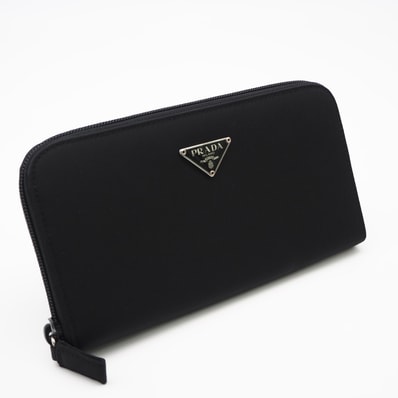 極美品 PRADA プラダ テスート トライアングル ジップアラウンドウォレット M506A 長財布 ブラック ナイロン サフィアーノ レディース