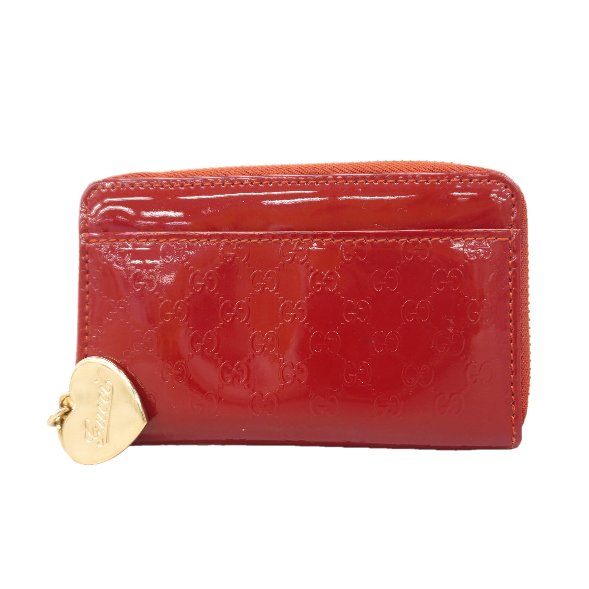 【6ia0602】グッチ コインケース マイクログッチシマ 268750 エナメル レッド シャンパンゴールド金具【中古】レディース