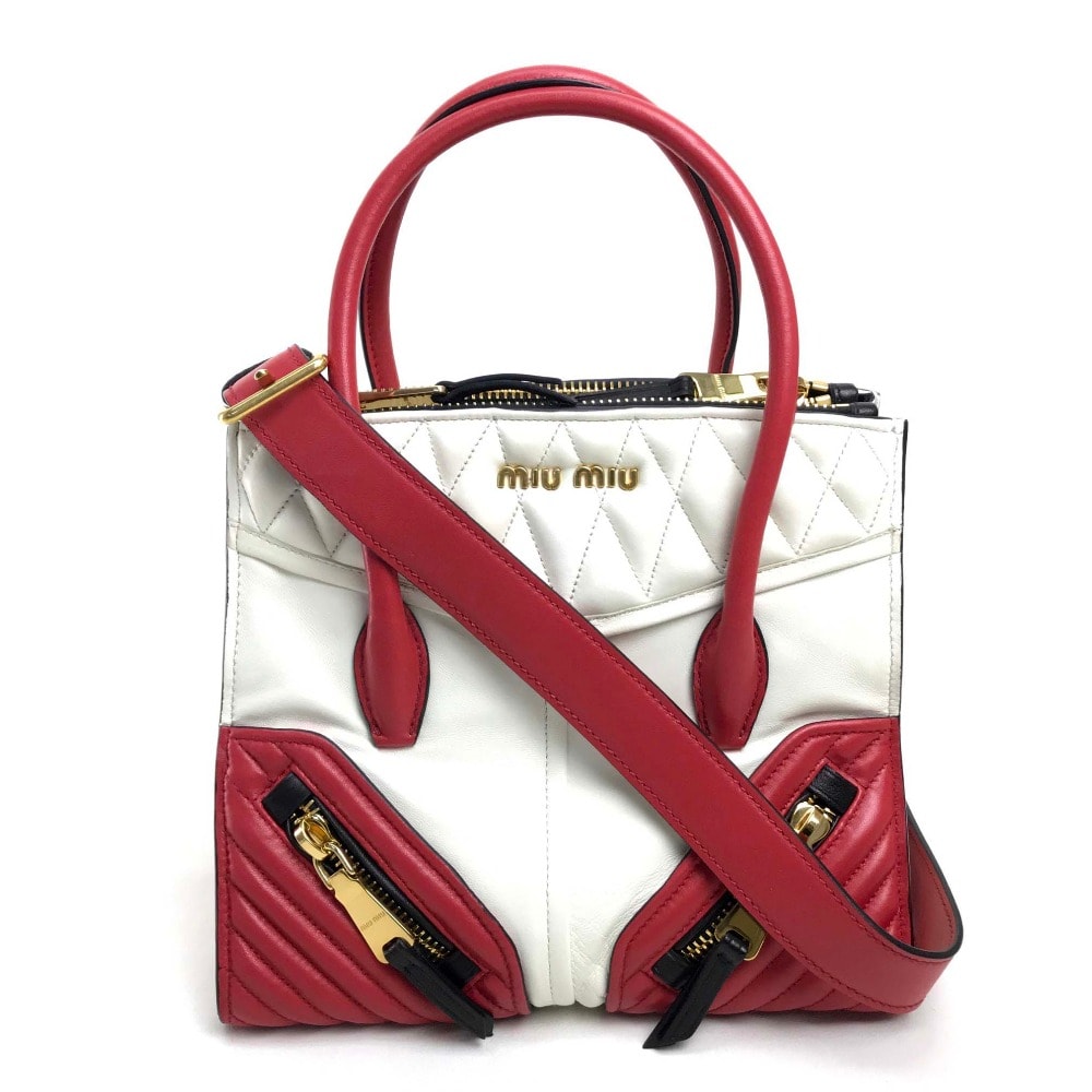 ミュウミュウ MIUMIU マテラッセ バイカー カバン ハンドバッグ ショルダーバッグ 斜め掛け ハンドバッグ ナッパレザー ホワイト 新品同様