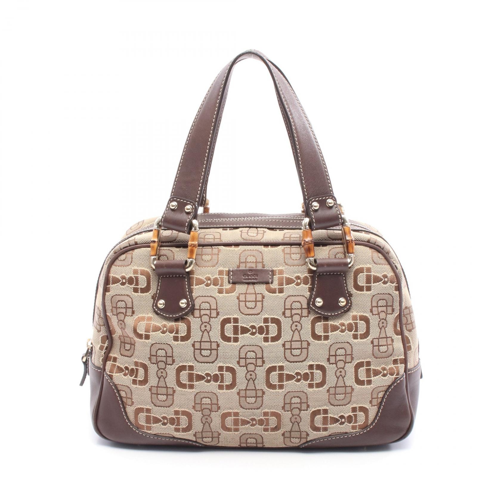 グッチ GUCCI バンブー ホースビット ミニボストンバッグ ハンドバッグ バッグ キャンバス レザー レディース ベージュ系 / ブラウン系 248271 【中古】