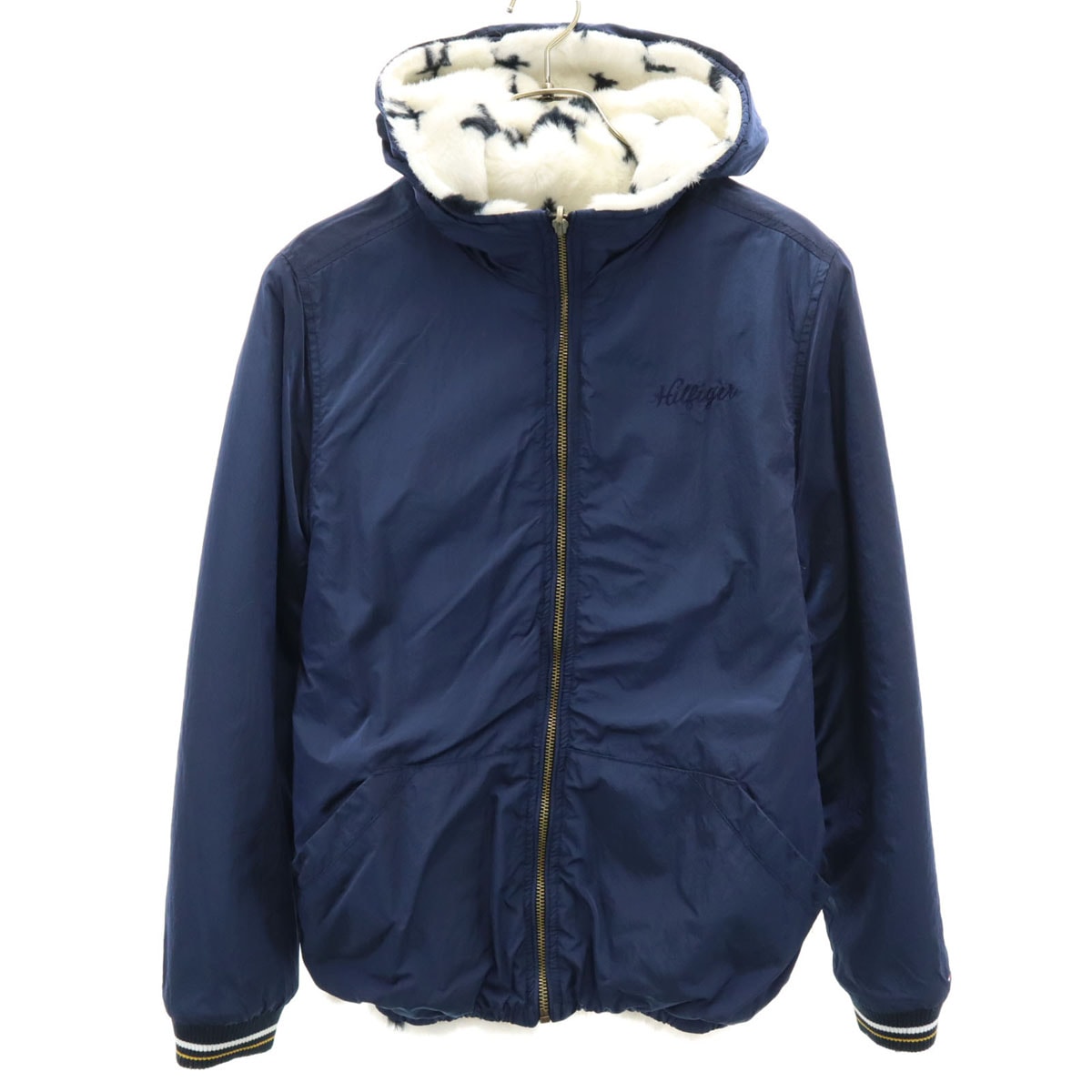 TOMMY HILFIGER トミーヒルフィガー リバーシブル ナイロンジャケット 164 ネイビー系 裏ファー