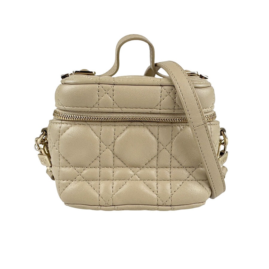 クリスチャンディオール Christian Dior ハンドバッグ ショルダーバッグ マイクロ ヴァニティ レザー ベージュ ゴールド レディース【中古】 z6804