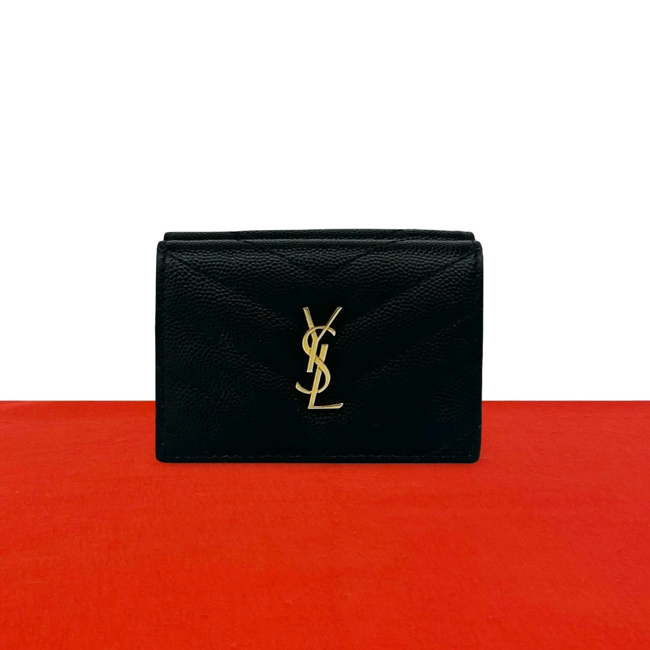 YVES SAINT LAURENT イヴ・サンローラン YSL ロゴ 金具 レザー 三つ折り財布 ブラック
54983