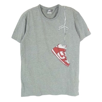 NIKE ナイキ Tシャツ ジャンプマンタグ 肩掛けジョーダン 復刻 プリント Tシャツ グレー系 L【中古】