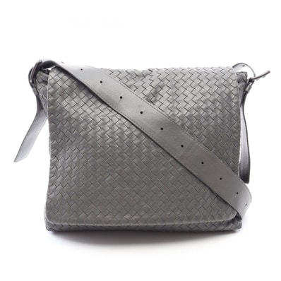 ボッテガヴェネタ BOTTEGA VENETA イントレチャート メッセンジャーバッグ ショルダーバッグ バッグ レザー メンズ レディース グレー系 【中古】