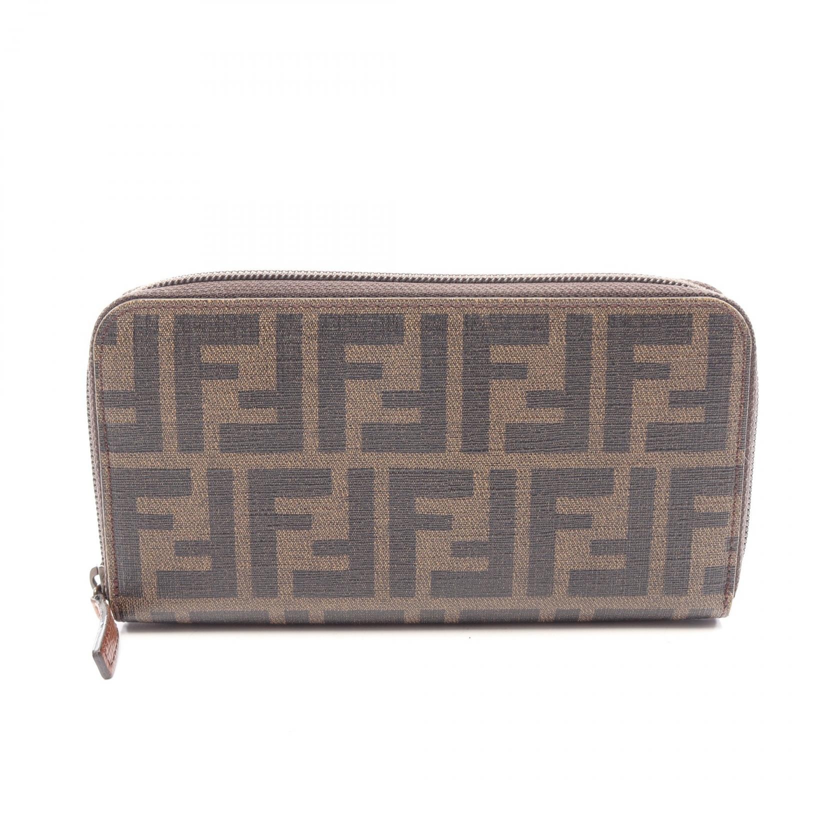 フェンディ FENDI ズッカ ラウンド長財布 財布 レザー PVC レディース ブラウン系 / ブラック系 【中古】