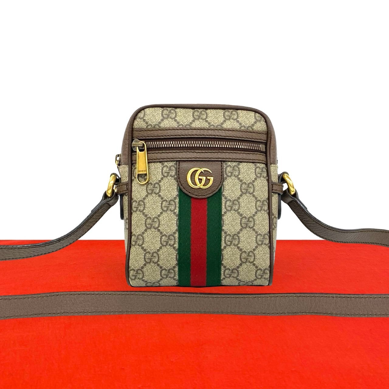 GUCCI グッチ オフィディア シェリーライン GG 柄 ロゴ金具 レザー PVC ショルダーバッグ ブラウン
69483