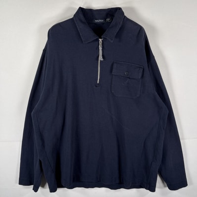 古着 ノーティカ NAUTICA スウェット ハーフジップ トレーナー 襟付き ワンポイント 胸ポケット プルオーバー XL ネイビー メンズ