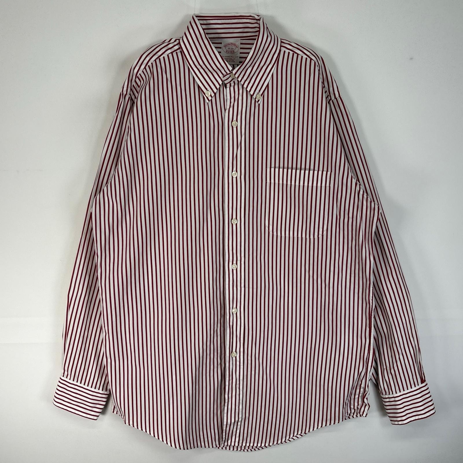 古着 ブルックスブラザーズ Brooks Brothers 長袖シャツ 胸ポケ ボタンダウン TRADITIONAL FIT M  レッド系 ストライプ メンズ